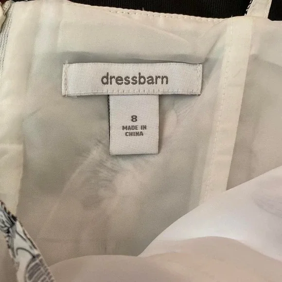 Dressbarn Womens Toile Floral Midi Dress White Black Cotton Fit Flare Size 8 - Picture 7 of 8
